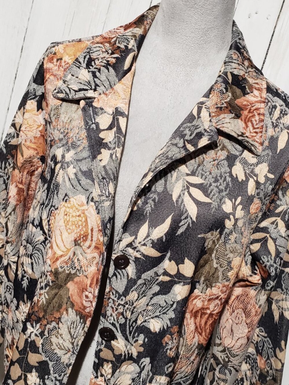 VTG 90s First Option Floral Jacquard Blazer Jacket L Tapestry Whimsigoth Cottage - Picture 3 of 6
